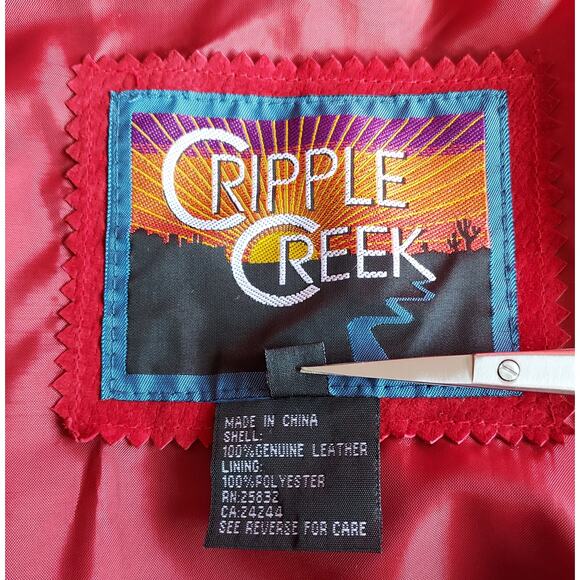 Vintage Cripple Creek Red Suede Leather Western Womens Jacket Beads Conchos Sz L - Picture 7 of 8